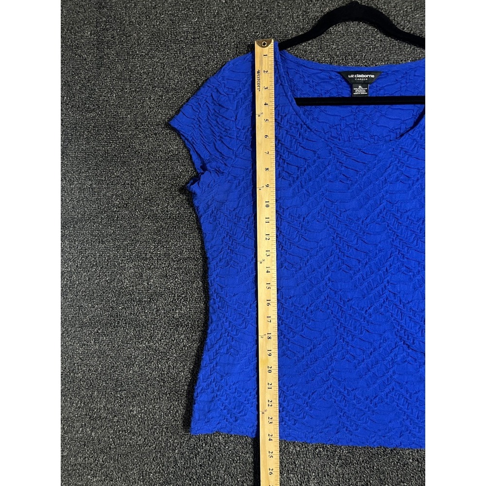 Liz Claiborne Career Royal Blue Textured Short Sleeve Scoop Neck Blouse XL - Picture 6 of 11